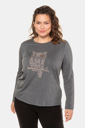 Ulla Popken Shirt, Eulenmotiv, Classic, Glitzersteinchen - Große Größen