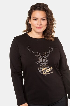 Duże rozmiary Koszulka, damska, czarna, rozmiar: 50/52, bawełna/elastan, Ulla Popken
