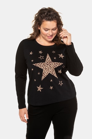 Ulla Popken Shirt, Leo-Stern, Classic, Glitzersteine - Große Größen