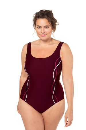 Plus Size Squiggle Piped Scoop Neck Lined Swimsuit