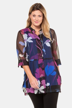 Ulla Popken Chiffon-Bluse, Blüten-Design, Langarm, selection - Große Größen