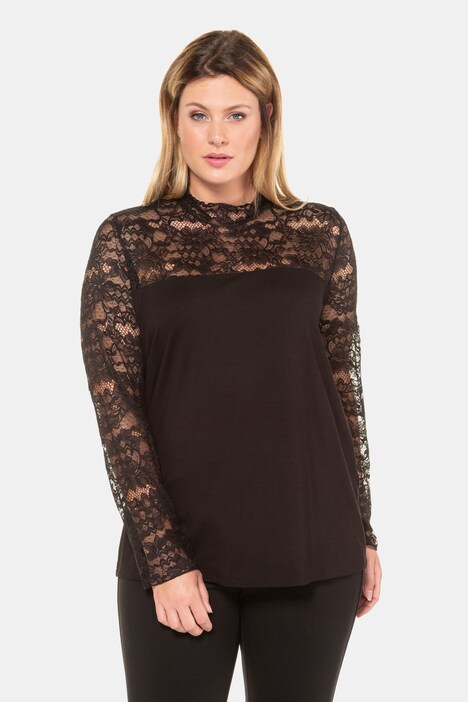Sheer Stretch Lace Accent Knit Top | T 