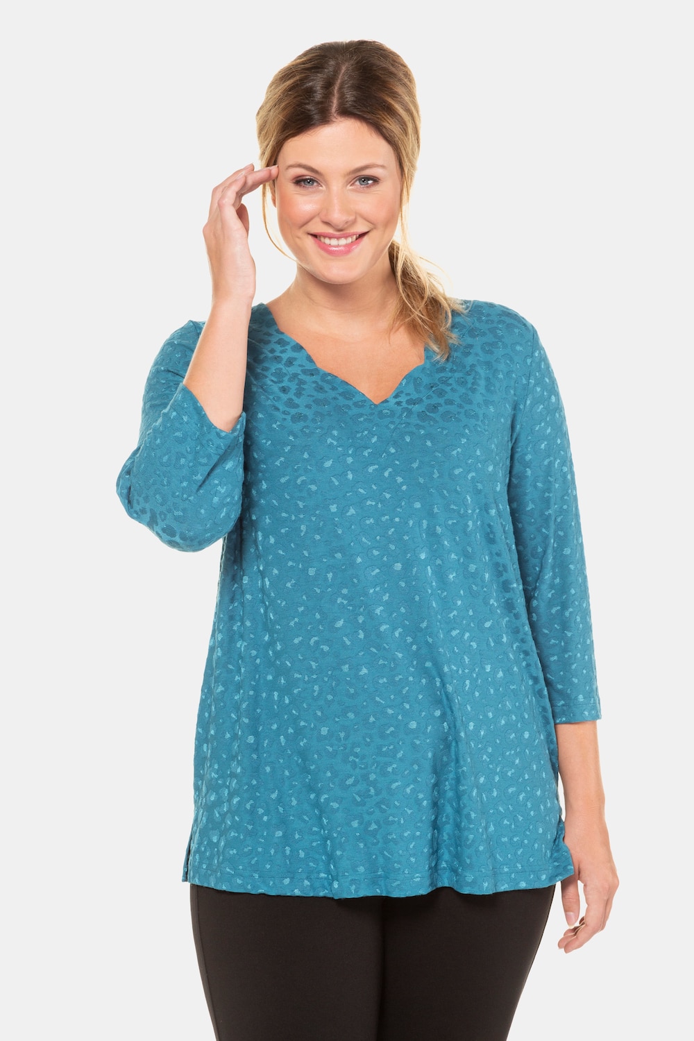 Grote Maten luipaardshirt, Dames, blauw, Maat: 46/48, Viscose/Polyester, Ulla Popken