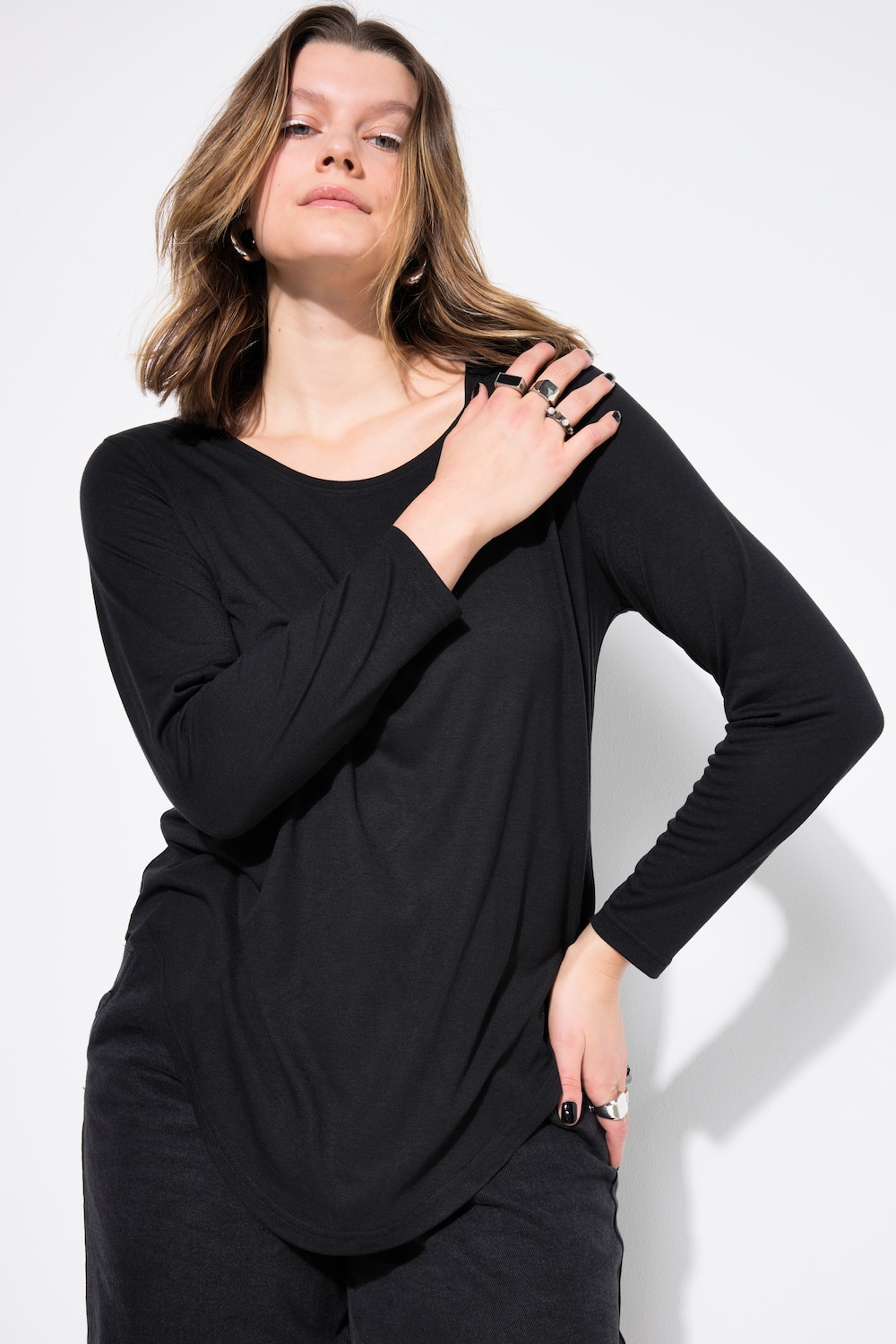 Shirt, Langarm, gerundeter Saum