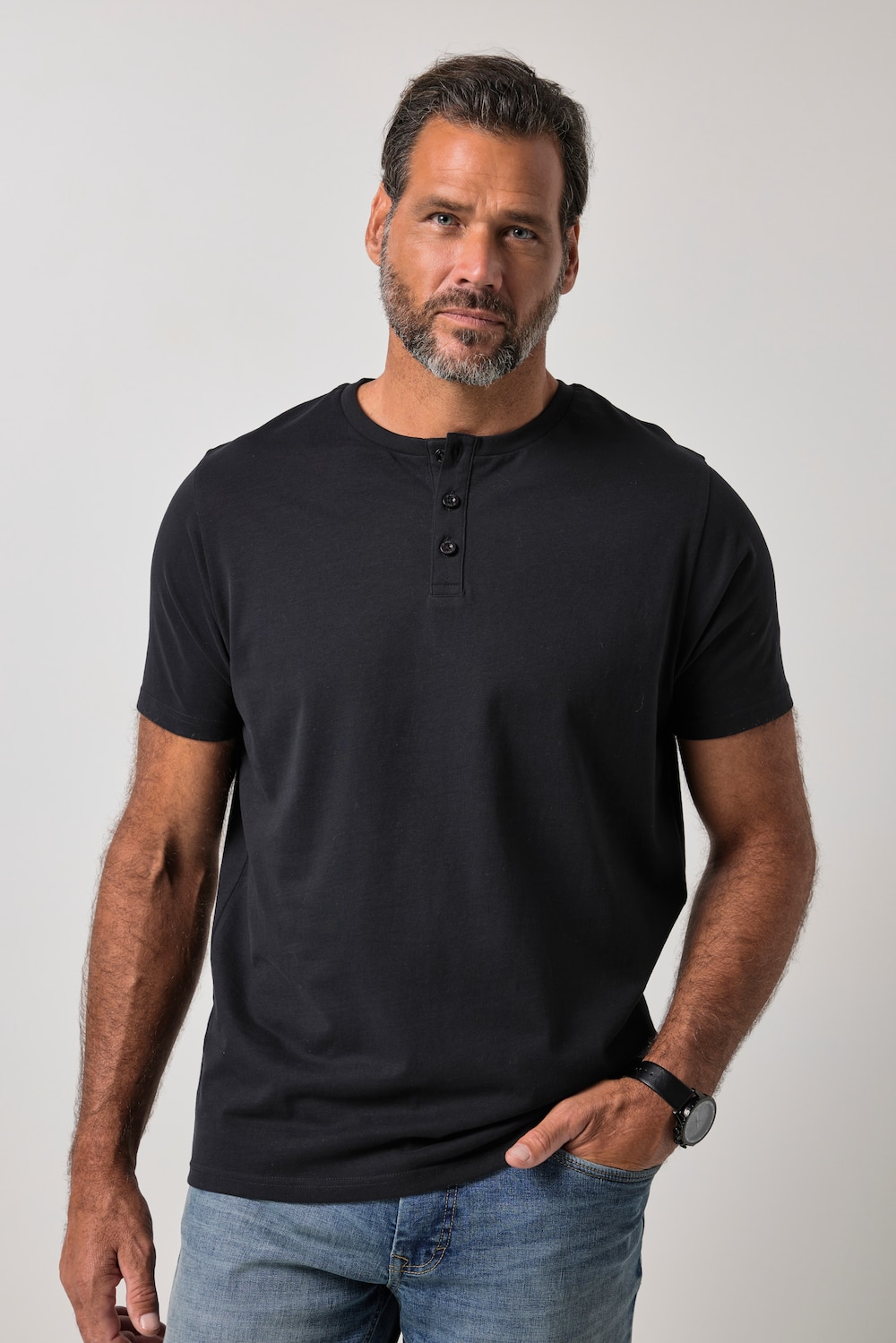 Henley, Basic, Knopfleiste, Halbarm, bis 8 XL