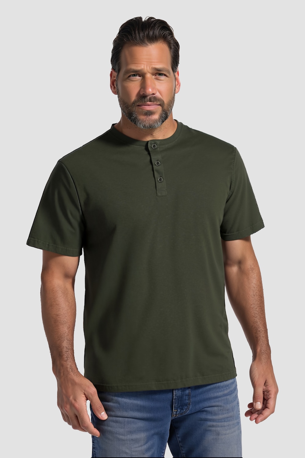 JP1880 Henley, Basic, Knopfleiste, Halbarm, bis 7 XL