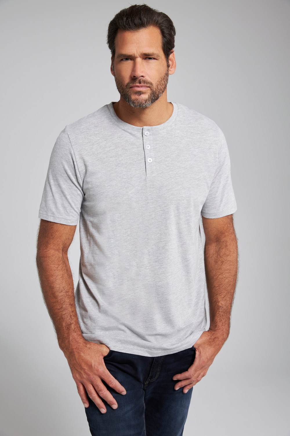 Grote Maten henley, Heren, grijs, Maat: 3XL, JP1880