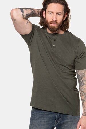 Duże rozmiary Koszulka Basic henley, mężczyzna, khaki, rozmiar: 7XL, bawełna, JP1880
