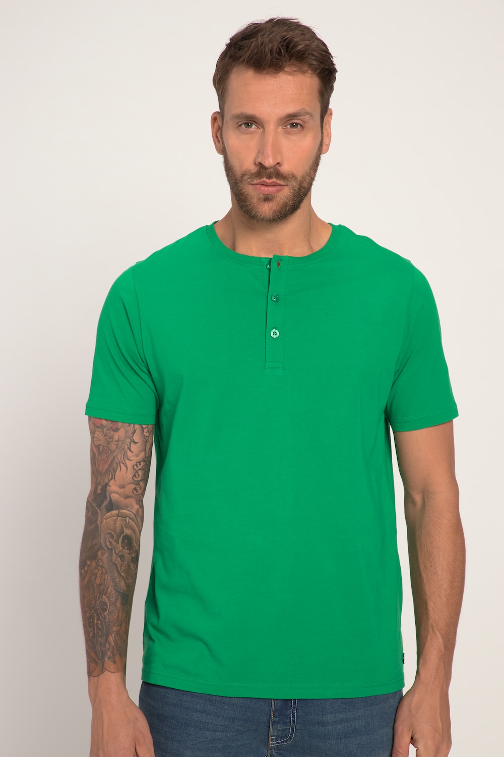 Grote Maten henley, Heren, groen, Maat: XXL, Katoen, JP1880