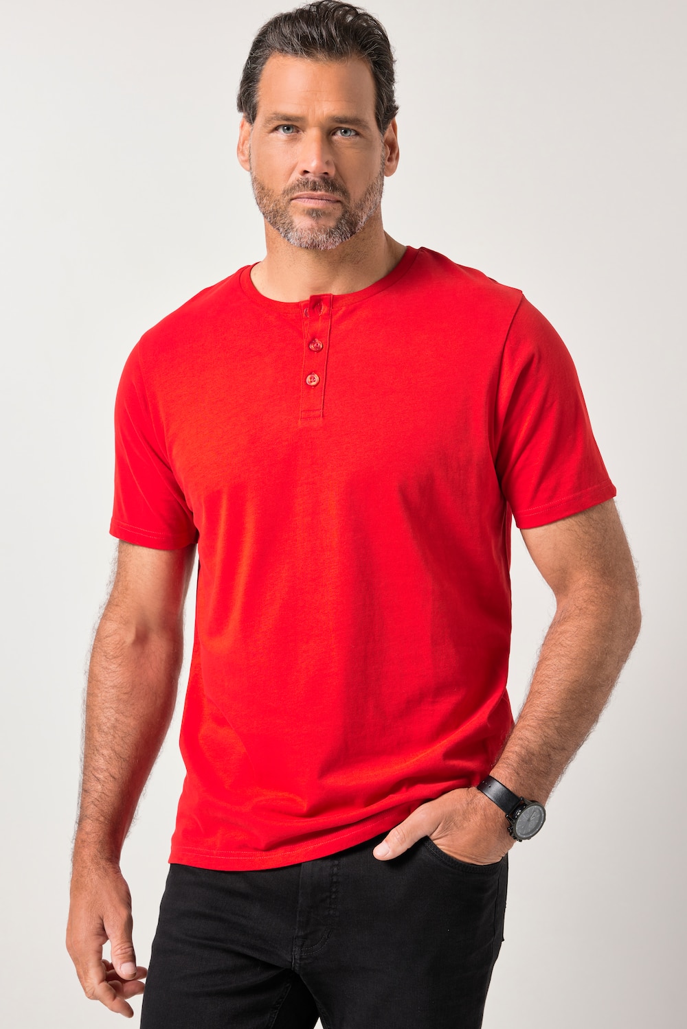 JP1880 Henley, Basic, Knopfleiste, Halbarm, bis 7 XL