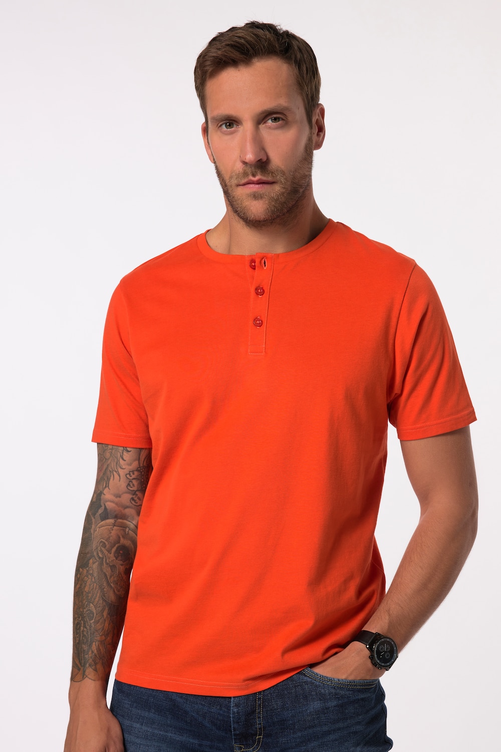 Große Größen Henley, Herren, orange, Größe: 7XL, Baumwolle, JP1880