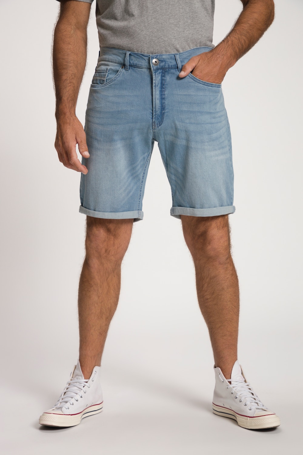 Plus Size High Stretch Belly Fit Denim Bermuda Shorts, Man, blue, size: 58, cotton, JP1880