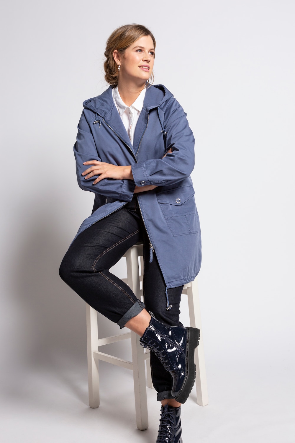 Grote Maten Parka, Dames, blauw, Maat: 42/44, Katoen, Ulla Popken Grote Maten Parka, Dames, blauw, Maat: 42/44, Katoen, Ulla Popken