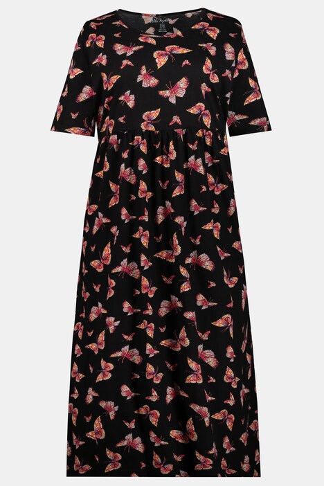 Butterfly Print Empire Short Sleeve Knit Dress | Maxi Dresses