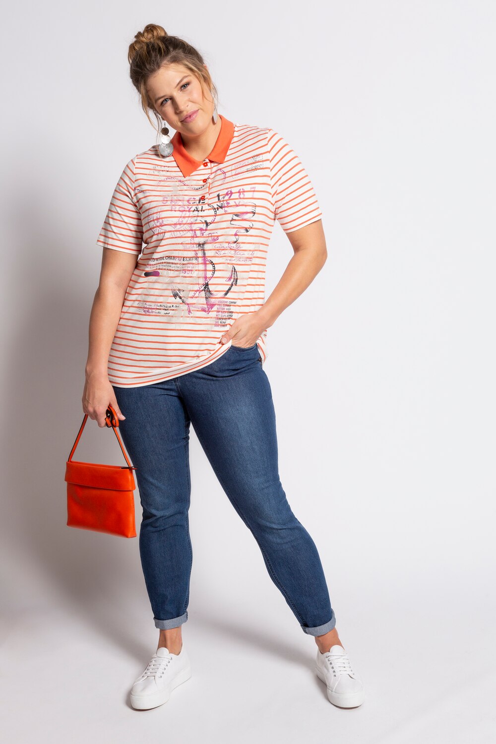 Grote Maten Poloshirt, Dames, oranje, Maat: 42/44, Viscose, Ulla Popken Grote Maten Poloshirt, Dames, oranje, Maat: 42/44, Viscose, Ulla Popken