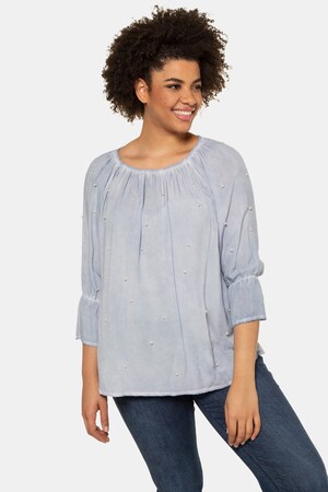 Plus Size Pearl Accent Cold Dye Carmen Style Peasant Blouse