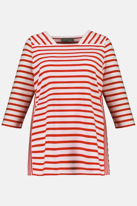 Randig topp, fyrkantig urringning, trekvartsärm