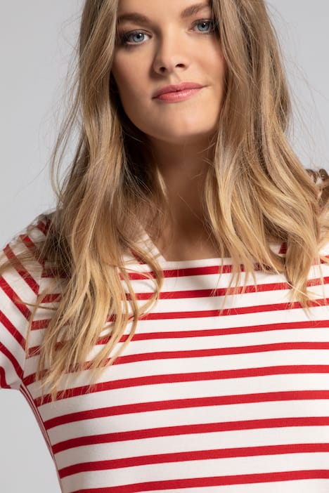 Randig topp, fyrkantig urringning, trekvartsärm