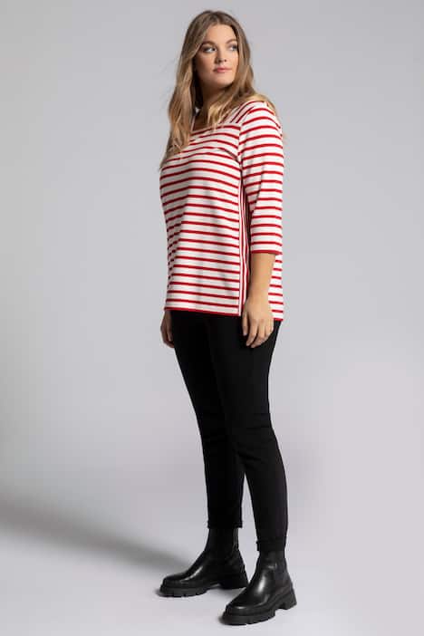 Randig topp, fyrkantig urringning, trekvartsärm