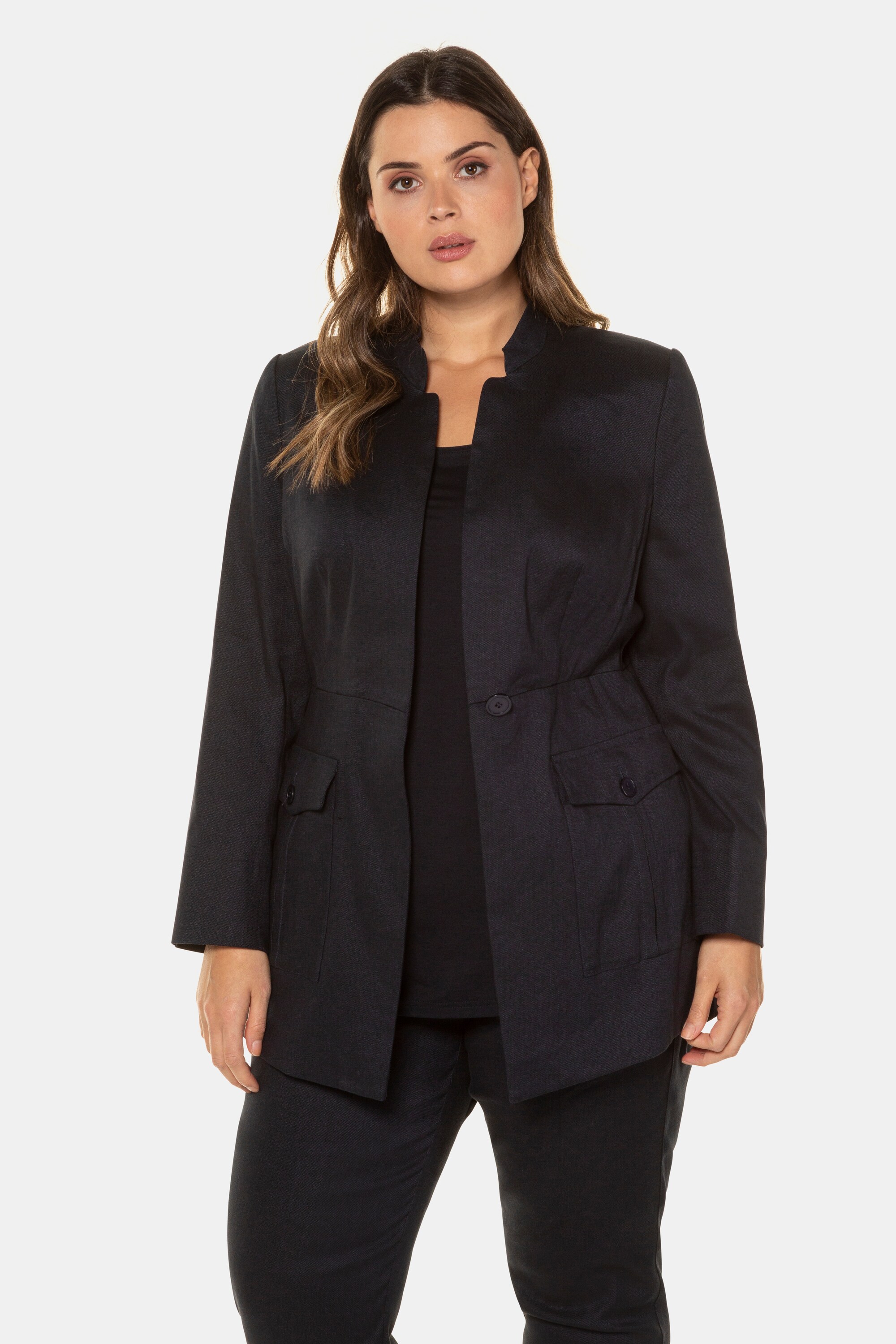 Pre-owned Ulla Popken Damen Grosse Grössen Leinenblazer, Stehkragen, Stretch, Selection 7275