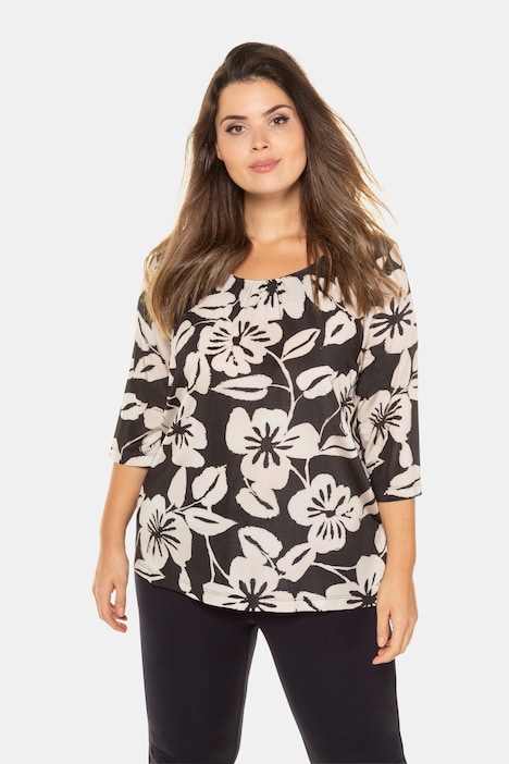 Floral Gathered Neck Slinky Stretch Knit Top | T-Shirts | Knit Tops & Tees