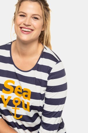 Duże rozmiary T-shirt w paski, damska, biały/ciemny niebieski, rozmiar: 54/56, bawełna/elastan, Ulla Popken