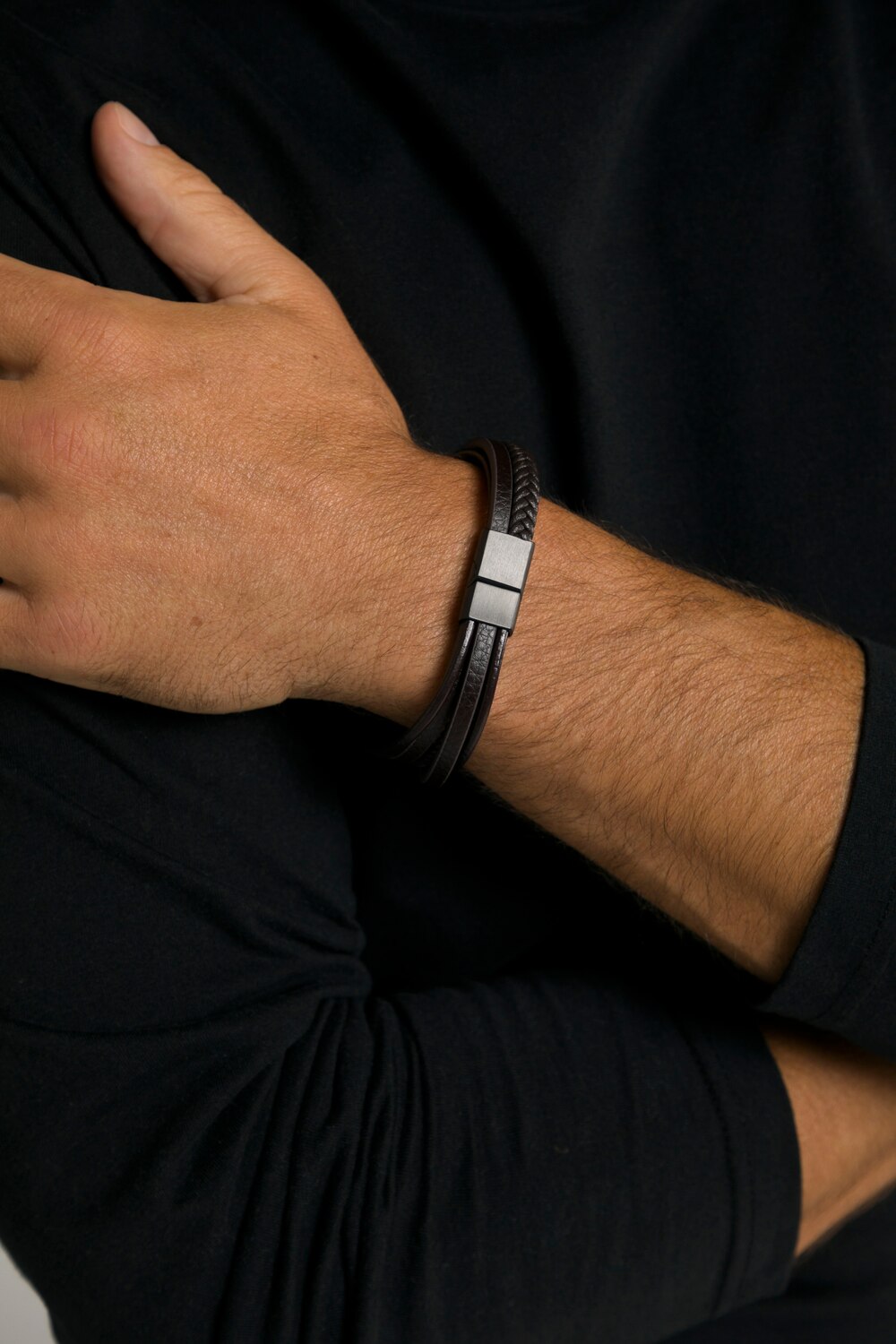 Grote Maten leren armband, Heren, bruin, Maat: One Size, Leer/Metallic vezels, JP1880 Grote Maten leren armband, Heren, bruin, Maat: One Size, Leer/Metallic vezels, JP1880