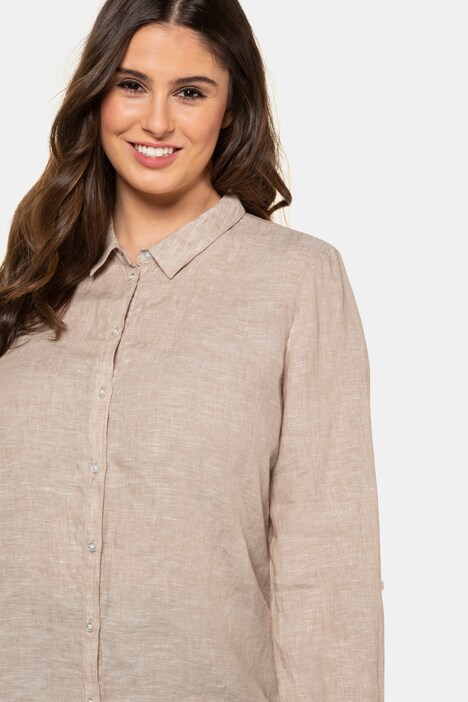 Linen Roll Tab Sleeve Button Front Shirt All Blouses Blouses