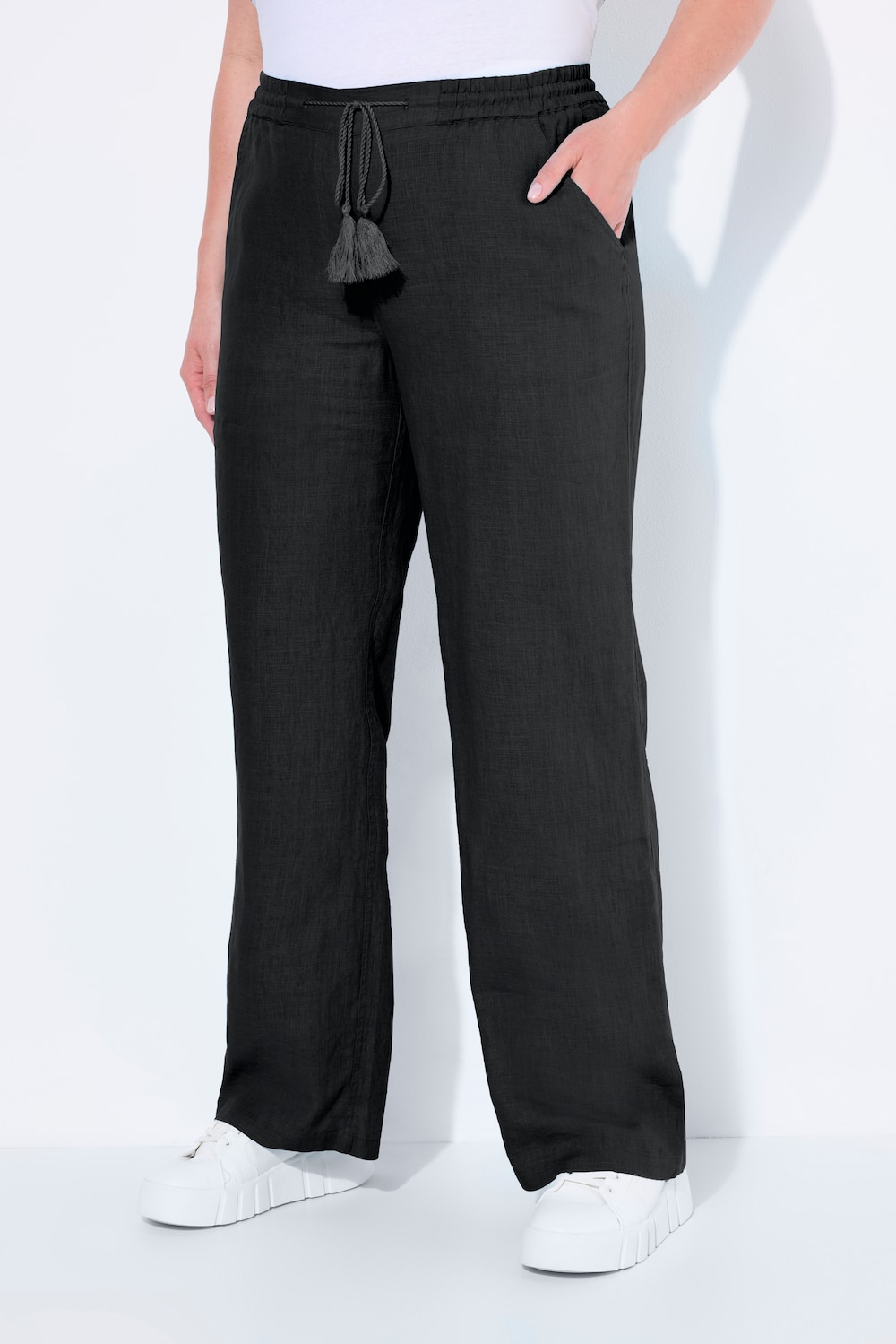 Große Größen Leinenhose Mary, Damen, schwarz, Größe: 42, Leinen, Ulla Popken