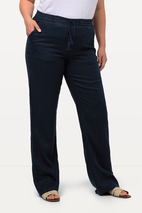 Calvin Klein Plus Size Linen Wideleg Drawstring Pants in Black