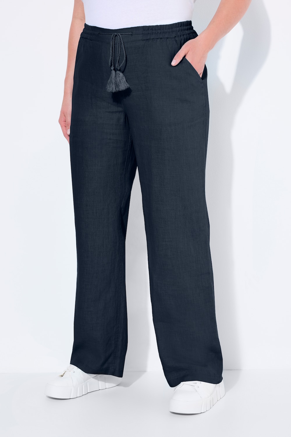 Große Größen Leinenhose Mary, Damen, blau, Größe: 42, Leinen, Ulla Popken