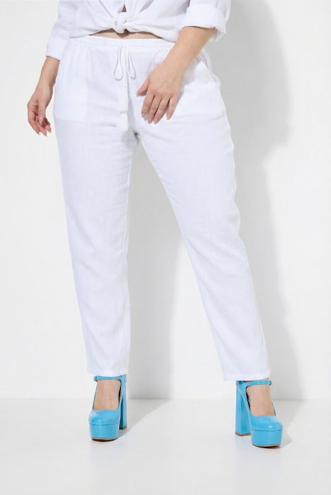 Linnen broek Mary, elastische tailleband, wijde, rechte pijpen