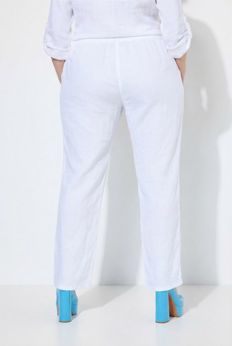 Linnen broek Mary, elastische tailleband, wijde, rechte pijpen