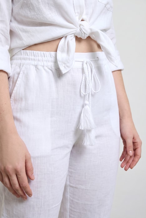 Linnen broek Mary, elastische tailleband, wijde, rechte pijpen