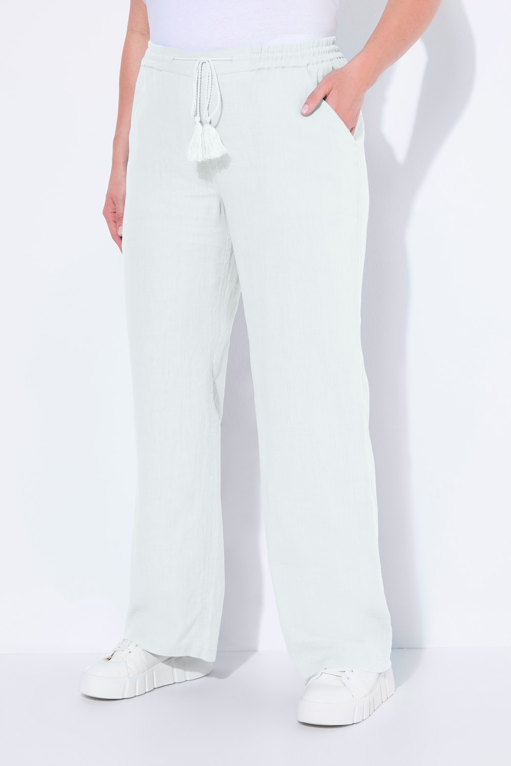 Große Größen Leinenhose Mary, Damen, weiß, Größe: 42, Leinen, Ulla Popken