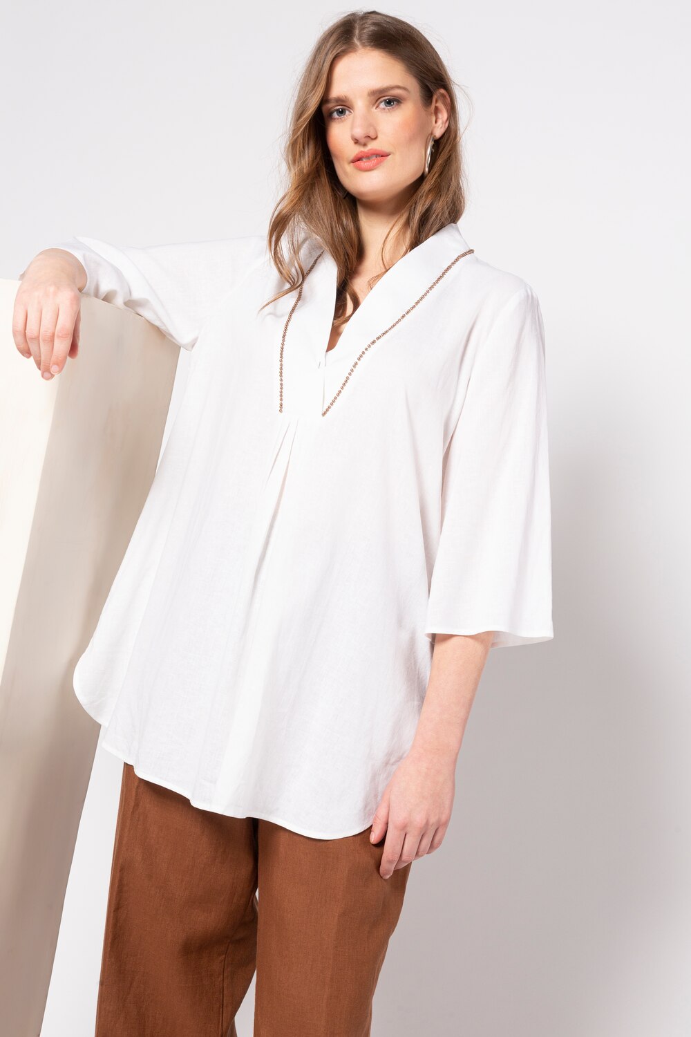 Grote Maten tuniek, Dames, wit, Maat: 46/48, Linnen/Viscose, Ulla Popken Grote Maten tuniek, Dames, wit, Maat: 46/48, Linnen/Viscose, Ulla Popken