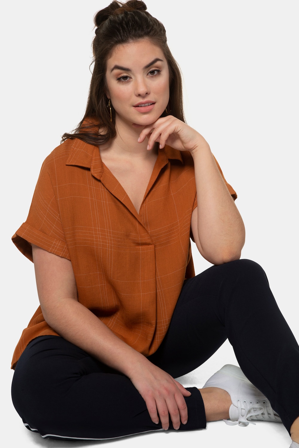 Plus Size Fine Stripe Back Button Short Dolman Sleeve Blouse, Woman, orange, size: 28/30, viscose/synthetic fibers, Ulla Popken
