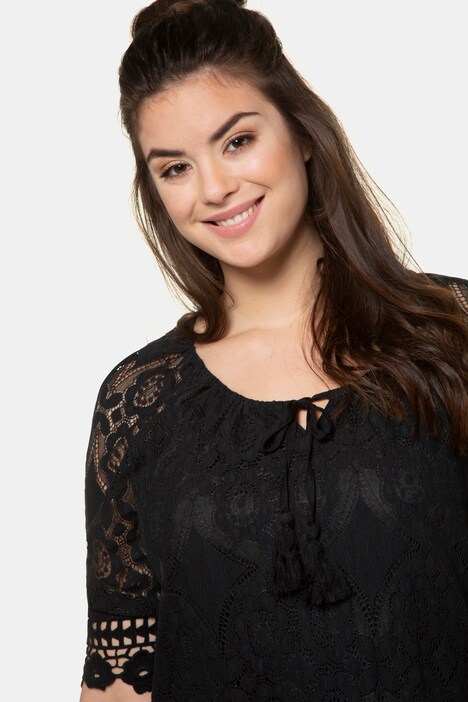 Longtunika, transparente Spitze, blickdichtes Futter