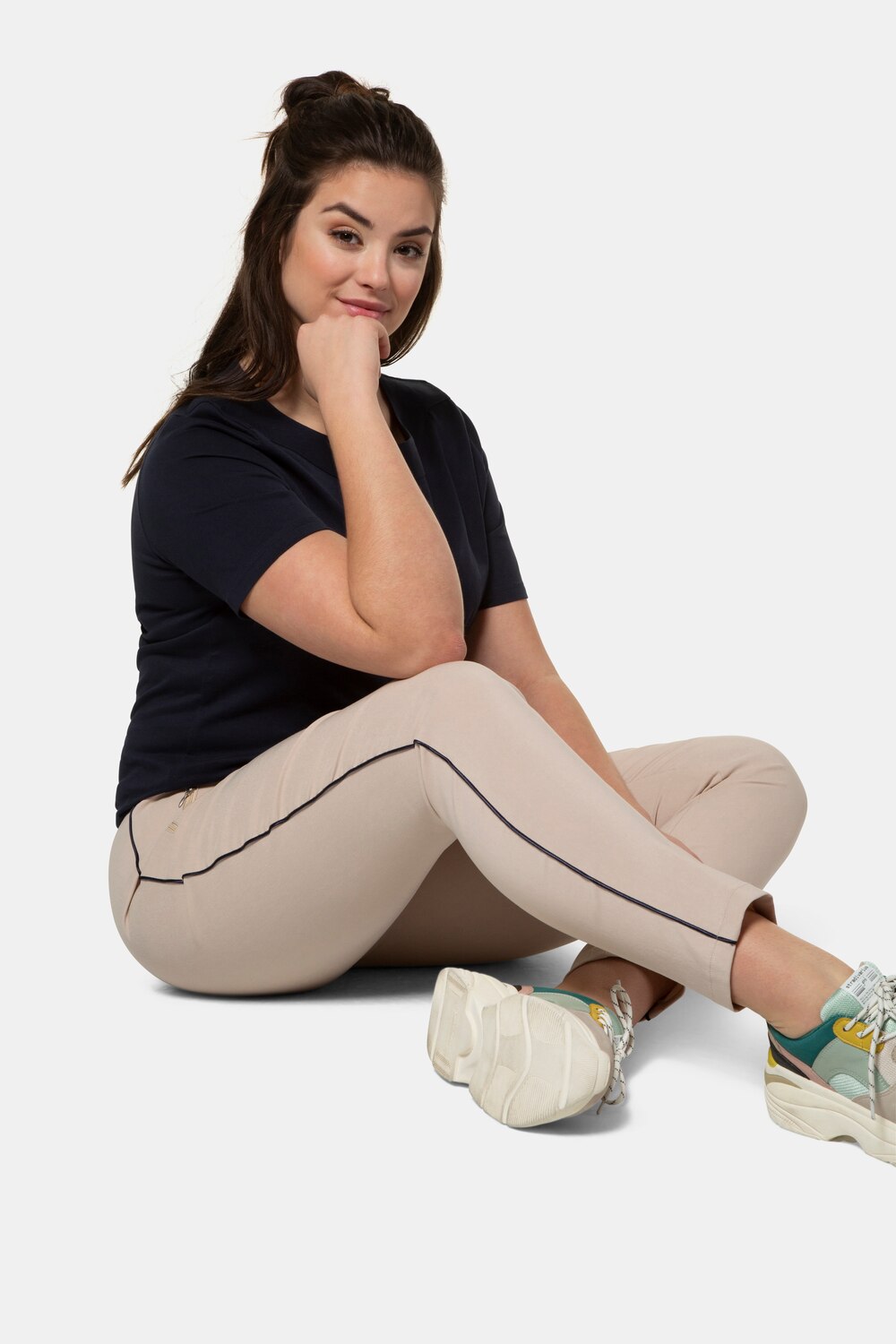 Grote Maten bengaline broek Sienna, Dames, beige, Maat: 60, Viscose/Synthetische vezels, Ulla Popken Grote Maten bengaline broek Sienna, Dames, beige, Maat: 60, Viscose/Synthetische vezels, Ulla Popken