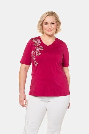 Duże rozmiary T-shirt, damska, rubinowy, rozmiar: 46/48, bawełna, Ulla Popken