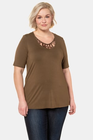 Duże rozmiary T-shirt, damska, brązowy, rozmiar: 46/48, wiskoza/elastan, Ulla Popken