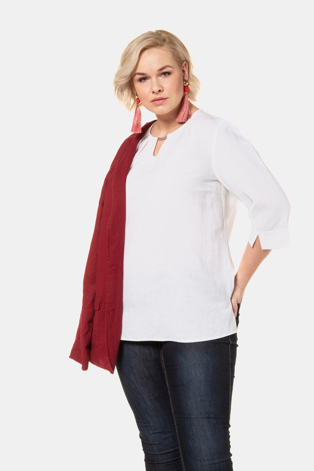 Grote Maten tuniek, Dames, wit, Maat: 58/60, Linnen/Viscose, Ulla Popken Grote Maten tuniek, Dames, wit, Maat: 58/60, Linnen/Viscose, Ulla Popken