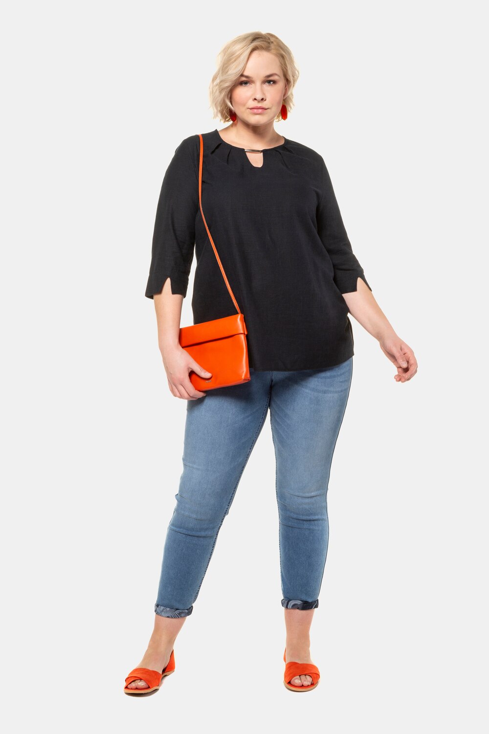 Grote Maten tuniek, Dames, blauw, Maat: 54/56, Linnen/Viscose, Ulla Popken Grote Maten tuniek, Dames, blauw, Maat: 54/56, Linnen/Viscose, Ulla Popken