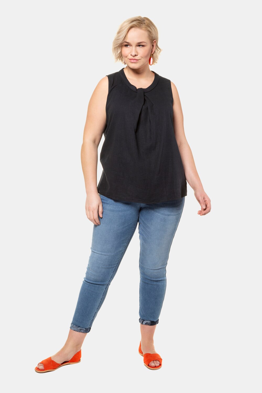Grote Maten blousetop, Dames, blauw, Maat: 46/48, Linnen/Viscose, Ulla Popken Grote Maten blousetop, Dames, blauw, Maat: 46/48, Linnen/Viscose, Ulla Popken