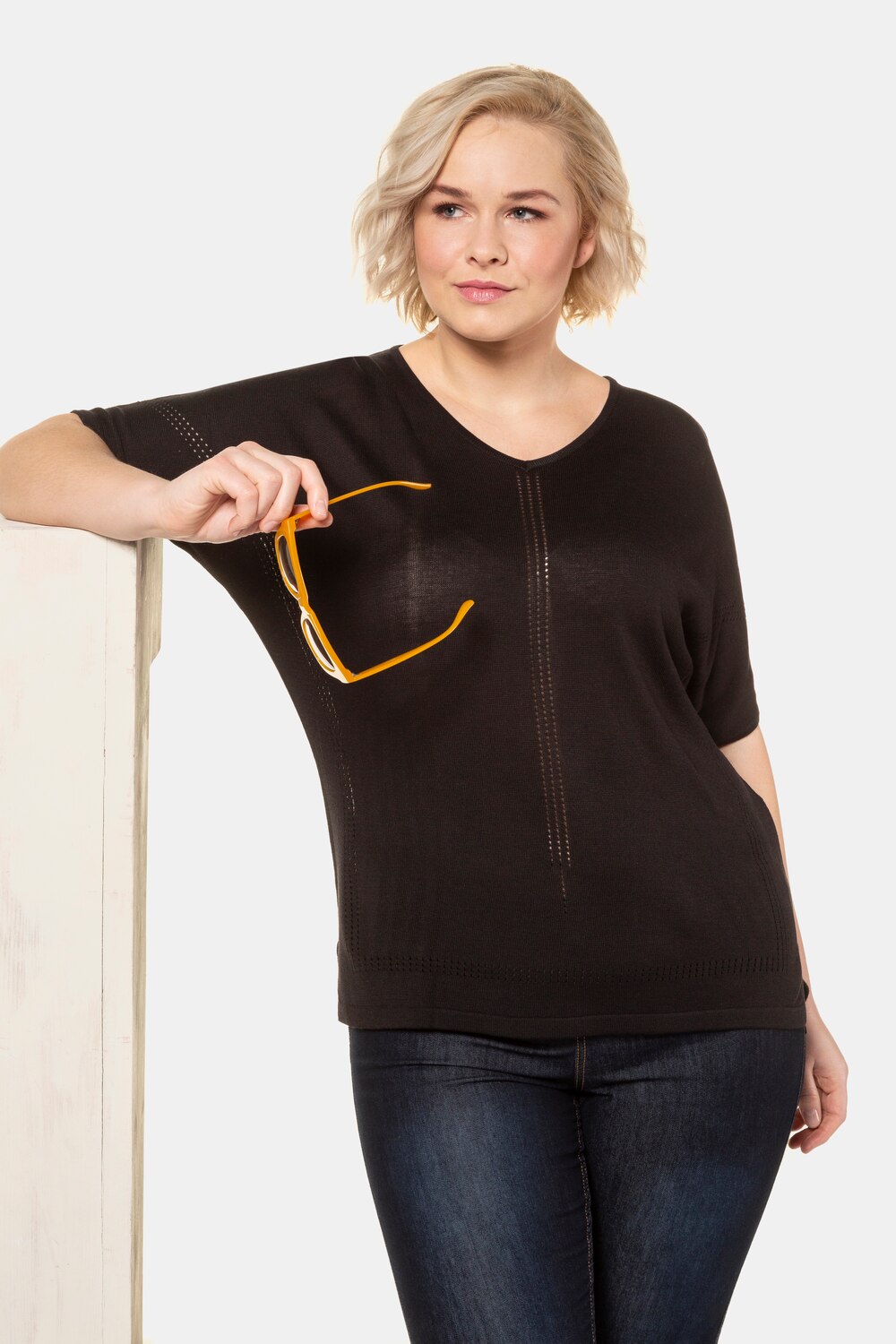 Grote Maten pullover, Dames, zwart, Maat: 46/48, Viscose/Synthetische vezels, Ulla Popken Grote Maten pullover, Dames, zwart, Maat: 46/48, Viscose/Synthetische vezels, Ulla Popken