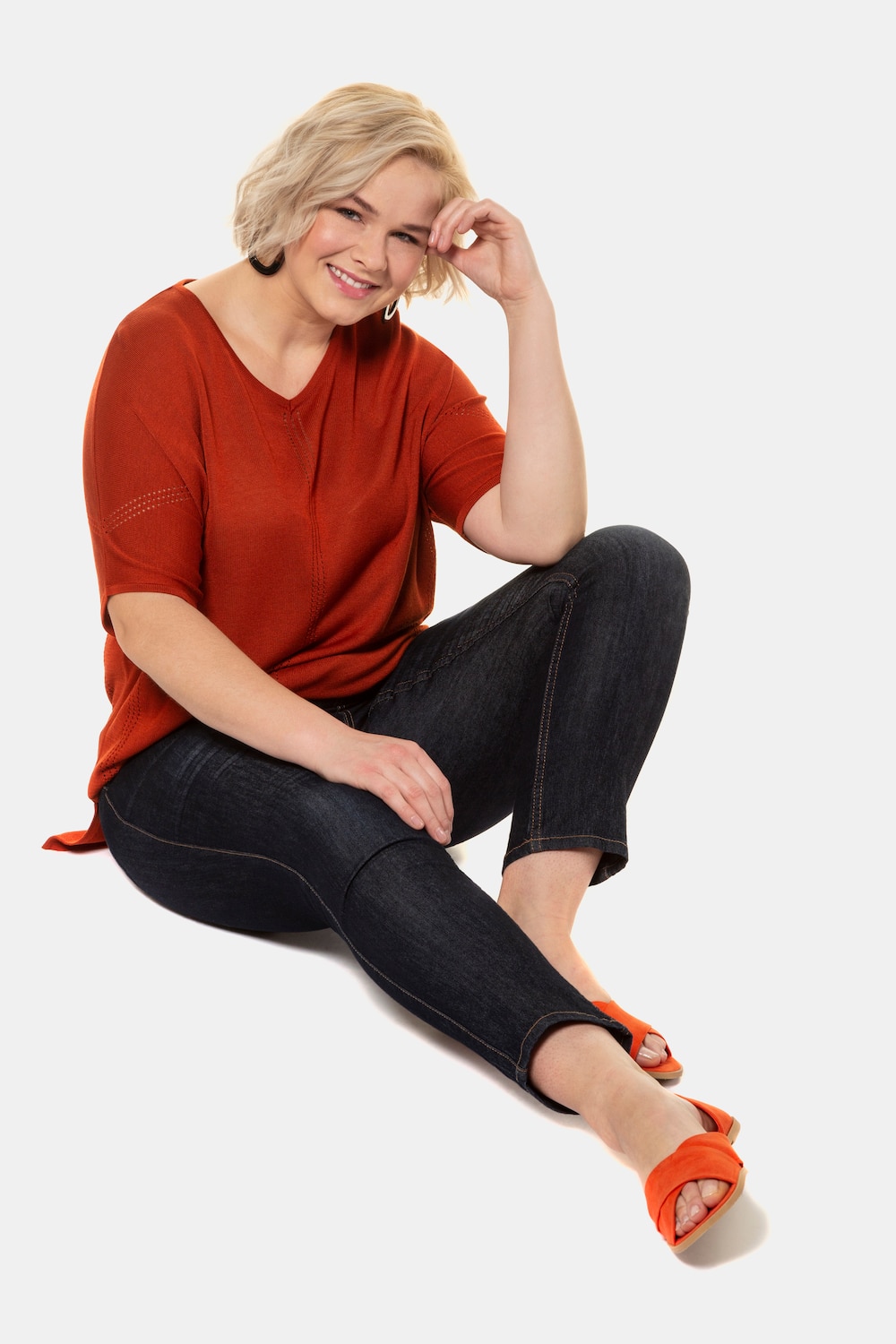 Grote Maten pullover, Dames, oranje, Maat: 46/48, Viscose/Synthetische vezels, Ulla Popken Grote Maten pullover, Dames, oranje, Maat: 46/48, Viscose/Synthetische vezels, Ulla Popken