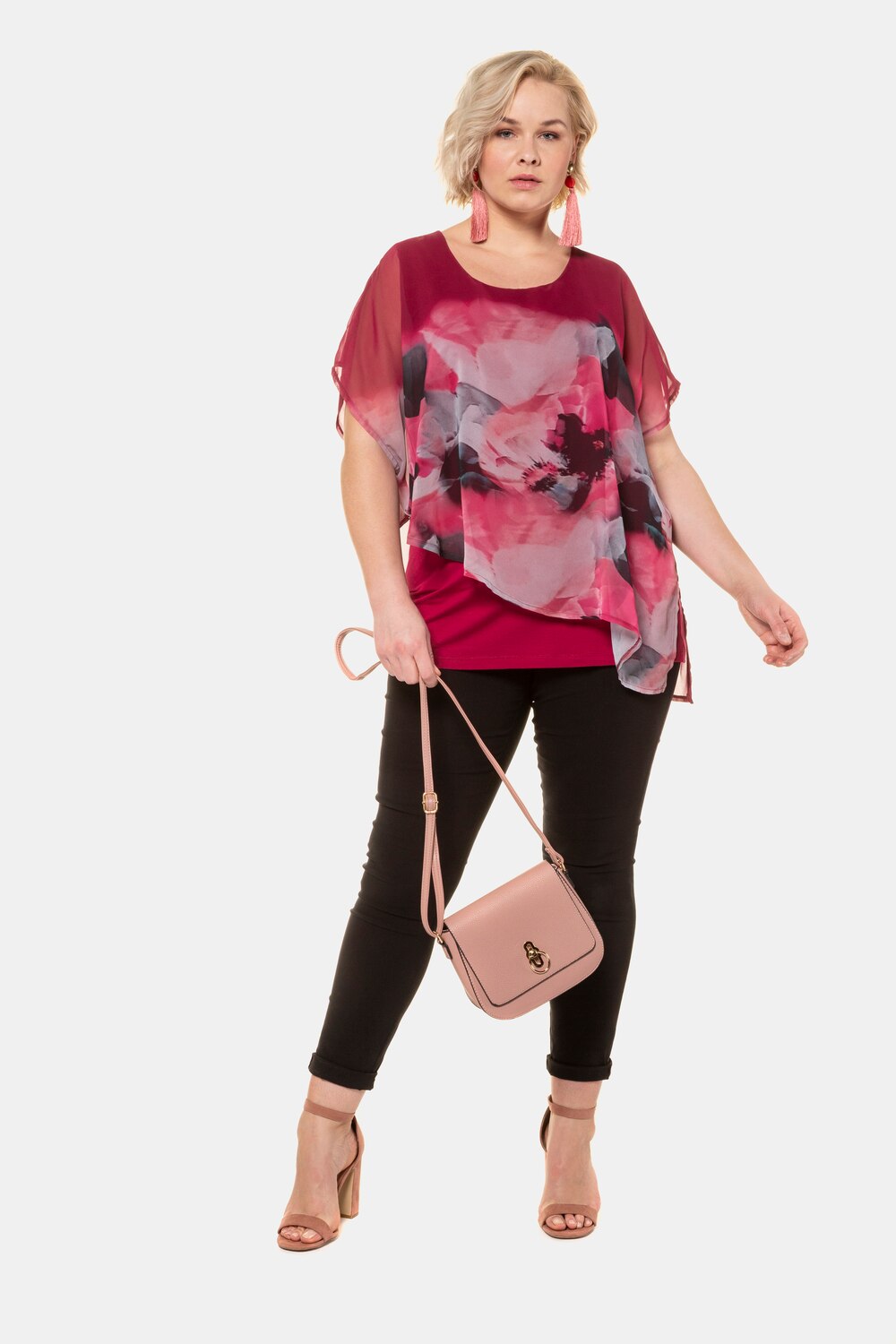 Grote Maten blousetop, Dames, rood, Maat: 54/56, Polyester/Viscose, Ulla Popken Grote Maten blousetop, Dames, rood, Maat: 54/56, Polyester/Viscose, Ulla Popken