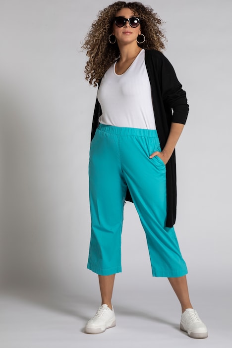 Pantalones con diseño crop Ruby, pretina elástica, corte Marlene ancho, Pantalón