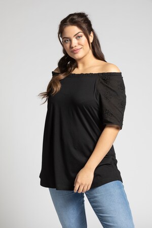 Duże rozmiary T-shirt, damska, czarny, rozmiar: 58/60, bawełna/modal, Ulla Popken