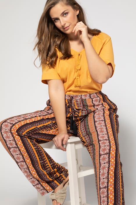 Byxa Rose, mönstrade ränder, vida ben, tofs, viskos